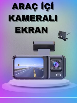 1080P 3 Lensli WİFİ Araç İçi Kameralı Ekran DVR Kaydedici Gece Görüşlü
