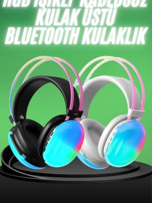Yeni Nesil Kulak Üstü Kablosuz Uzun Ömürlü RGB Işıklı Bluetooth Kulaklık