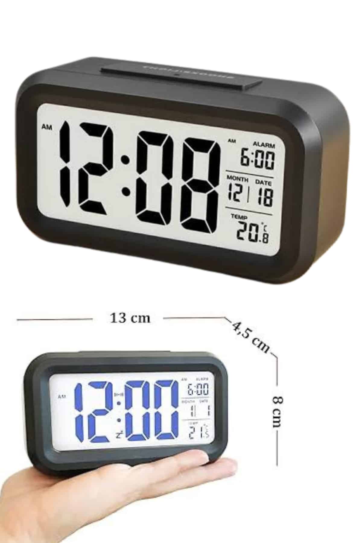 1214561_28-11.jpg Dijital Masa Saati Termometre Takvim Led Ekran Pilli Ev Ofis Masası - Görsel 3