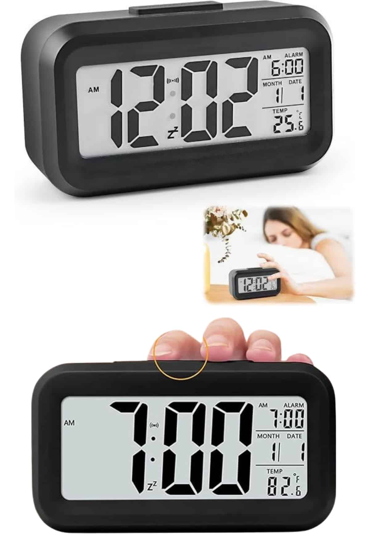 1214561_29-11.jpg Dijital Masa Saati Termometre Takvim Led Ekran Pilli Ev Ofis Masası - Görsel 4