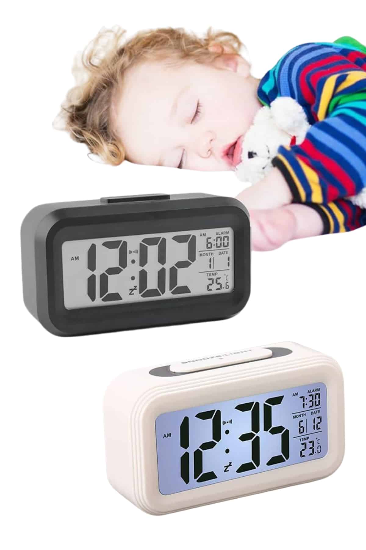 1214562_24-13.jpg Gece Dijital Masa Saati Dijital Alarmlı Led Ekran Pilli Çalar Saat - Görsel 4