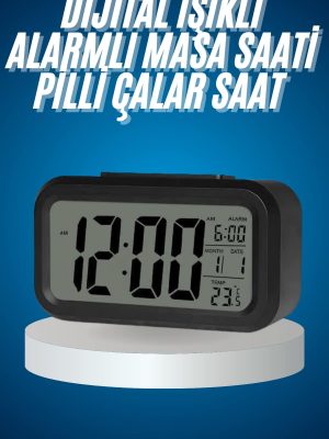 Işıklı Dereceli Masa Ofis Saati Alarmlı Termometre Takvim Çalar Saat