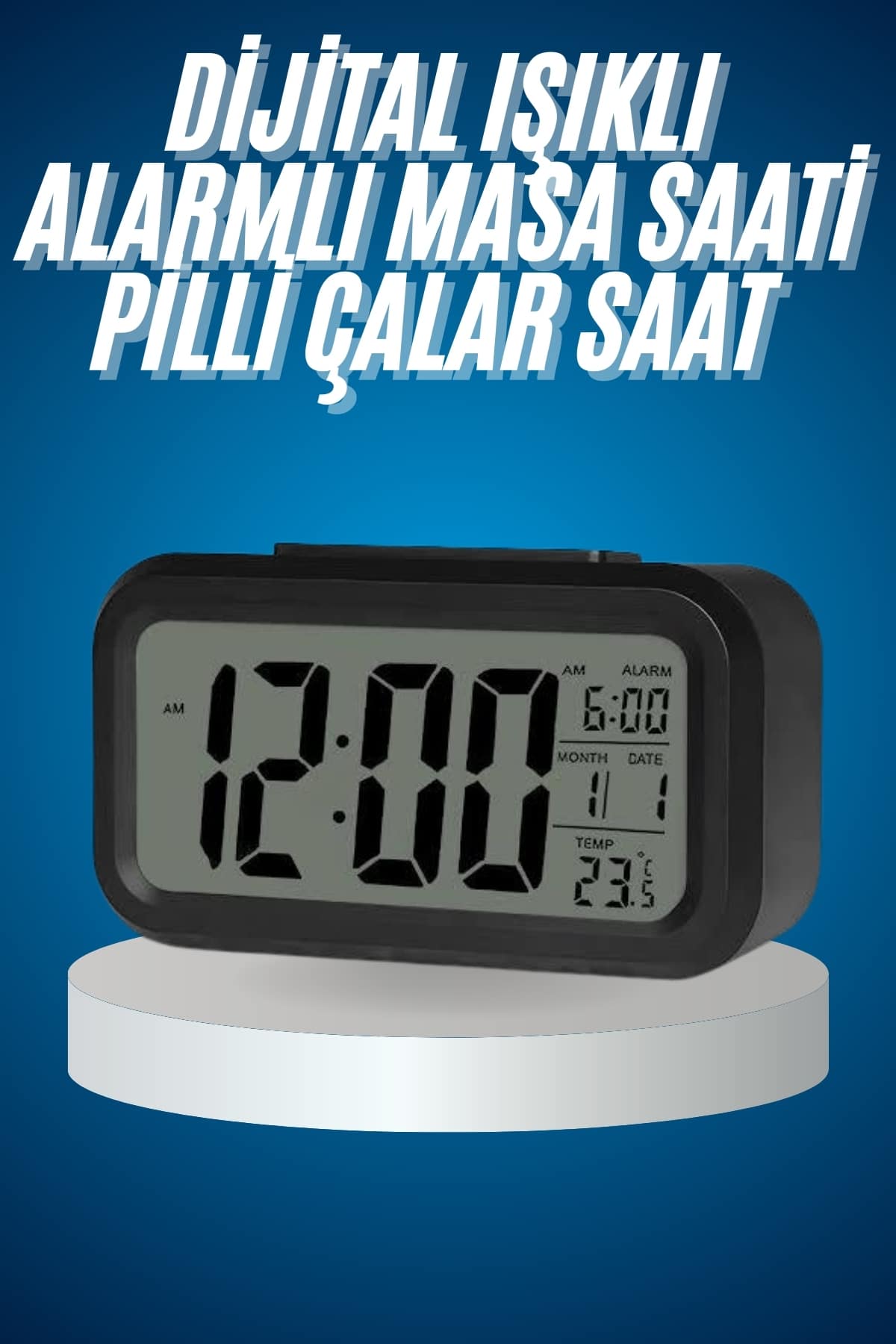 1214563_16-16.jpg Işıklı Dereceli Masa Ofis Saati Alarmlı Termometre Takvim Çalar Saat - Görsel 1