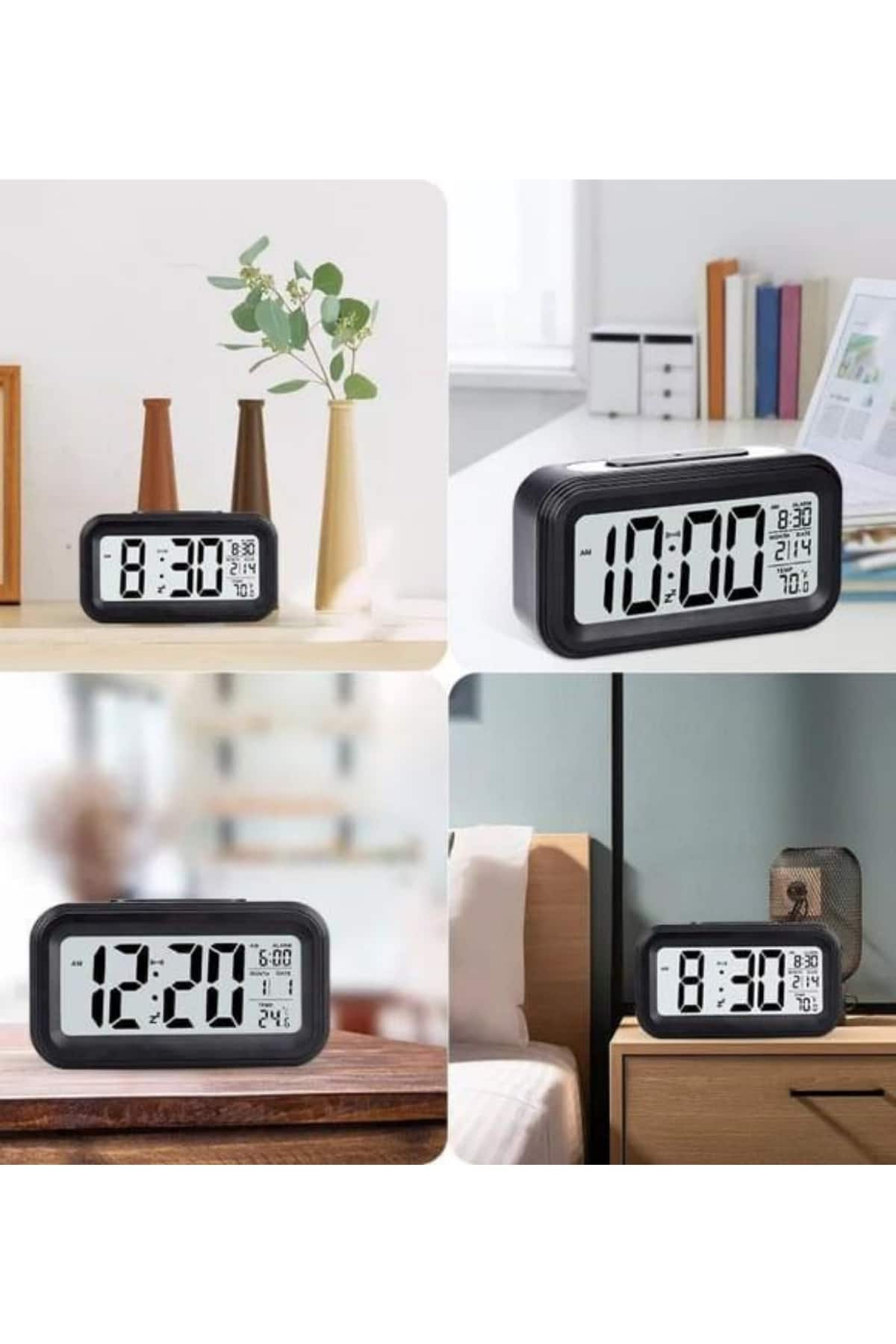 1214563_18-12.jpg Işıklı Dereceli Masa Ofis Saati Alarmlı Termometre Takvim Çalar Saat - Görsel 3