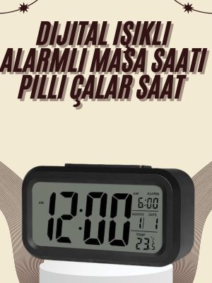 Dijital Masa Saati Termometreli Takvim Çalar Saat Led Ekran Pilli