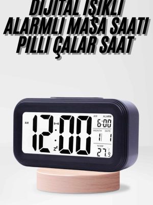 Dijital Işıklı Alarmlı Çalışma Masası Ekran Pilli Çalar Saat