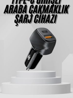 Araç İçi Şarj Cihazı 38W Güç Kapasiteli Type-C Girişli Araba Çakmaklık