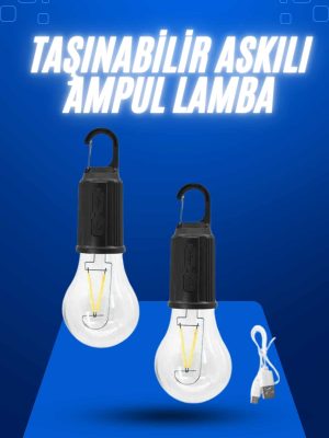 Askılı Kırılmaz Led Işık Kamp Bahçe Lambası Taşınabilir Led Ampul Şarjlı