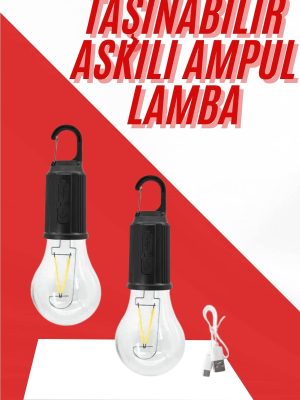 Şarjlı Aydınlatma Ampul Tasarımlı Ambians Işık Askılı Kamp Lambası