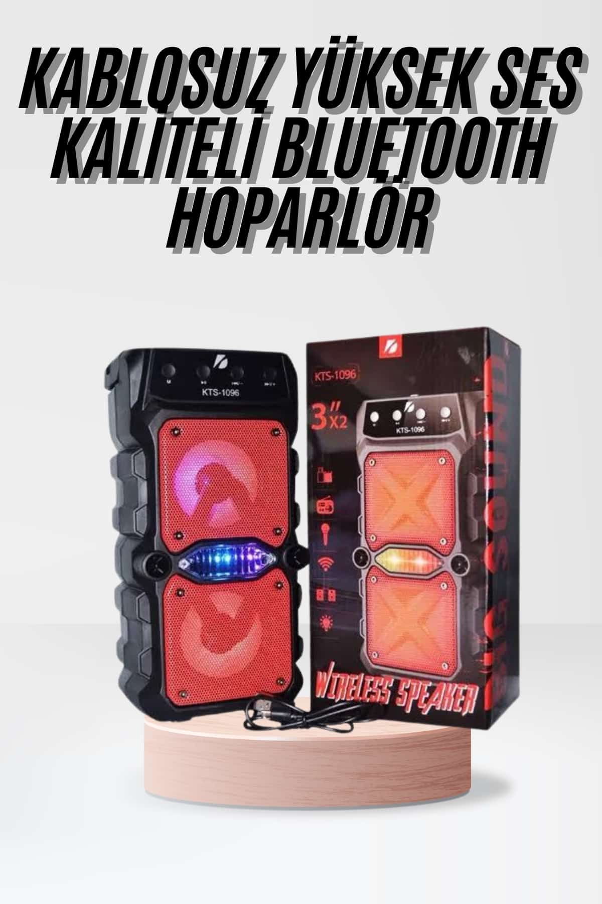 1214628_6-221.jpg Taşınabilir Kablosuz Bluetooth Hoparlör Uzun Pil Ömrü Led Işıklı - Görsel 1