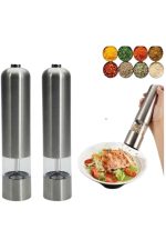 Pilli Tuz Ve Karabiber Öğütücü Baharat Değirmeni Tuzluk Pilli Işıklı Gri - Görsel 2