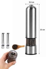 Pilli Tuz Ve Karabiber Öğütücü Baharat Değirmeni Tuzluk Pilli Işıklı Gri - Görsel 3