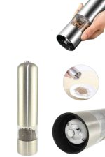 Pilli Tuz Ve Karabiber Öğütücü Baharat Değirmeni Tuzluk Pilli Işıklı Gri - Görsel 4