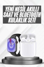 Akıllı Saat Gümüş Kasa Bluetooth Kulaklık Hediyeli Çok Fonksiyonlu İkili Set