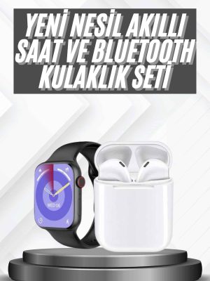 Akıllı Saat Gümüş Kasa Bluetooth Kulaklık Hediyeli Çok Fonksiyonlu İkili Set