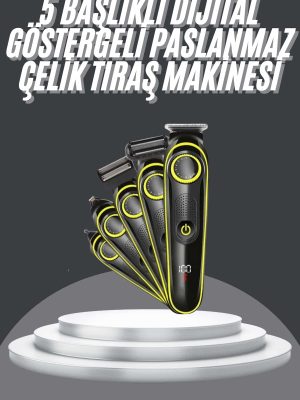 5 Başlıklı Şarjlı Tıraş Makinesi Led Ekran Saç Sakal Ense Tıraşına Uygun Bakım Seti