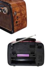 Bluetooth Hoparlör Ahşap Renk Vintage Işıklı Nostaljik Radyo Fm Ahşap Görünümlü - Görsel 4