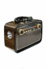 Nostalji Radyo Bluetooth Hoparlör USB-SD Kart Giriş Led Fener Işıklı Bataryalı Pilli - Görsel 2