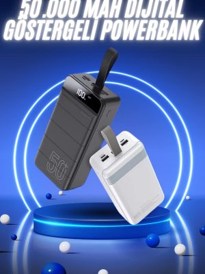 50.000 Mah Powerbank Turbo Hızlı Led Göstergeli Android İOS Uyumlu Taşınabilir Askılı