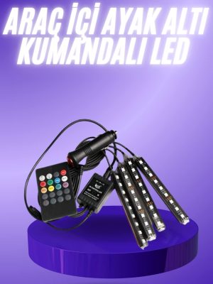 Araç İçi Ayak Altı 12'li Şerit Led Işık Uzaktan Kumandalı RGB Işıklı Ses ve Müziğe Duyarlı