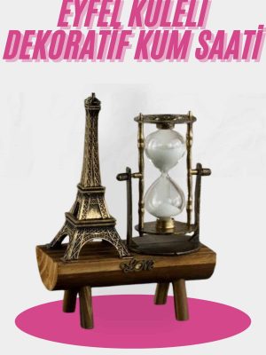 Eyfel Kulesi Tasarımlı Kum Saati Kristalleştirilmiş Kum Saati Dekoratif Ahşap Görünümlü