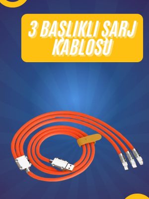 120W Silikon Metal Uçlu LED Işıklı 3 In1 Şarj Kablosu 1.2m