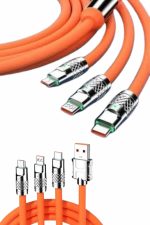 120W Silikon Metal Uçlu LED Işıklı 3 In1 Şarj Kablosu 1.2m - Görsel 2