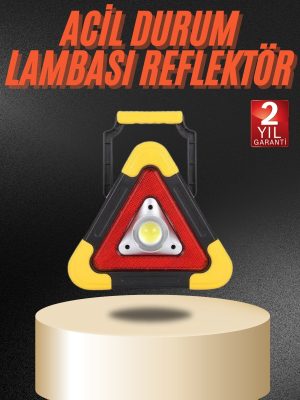 Işıklı İkaz Lambası Reflektör Şarjlı Işıklı Üçgen LED Acil Durum Feneri