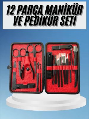 Deri Çantalı Siyah Paslanmaz Çelik 17 Parça Manikür Pedikür Seti