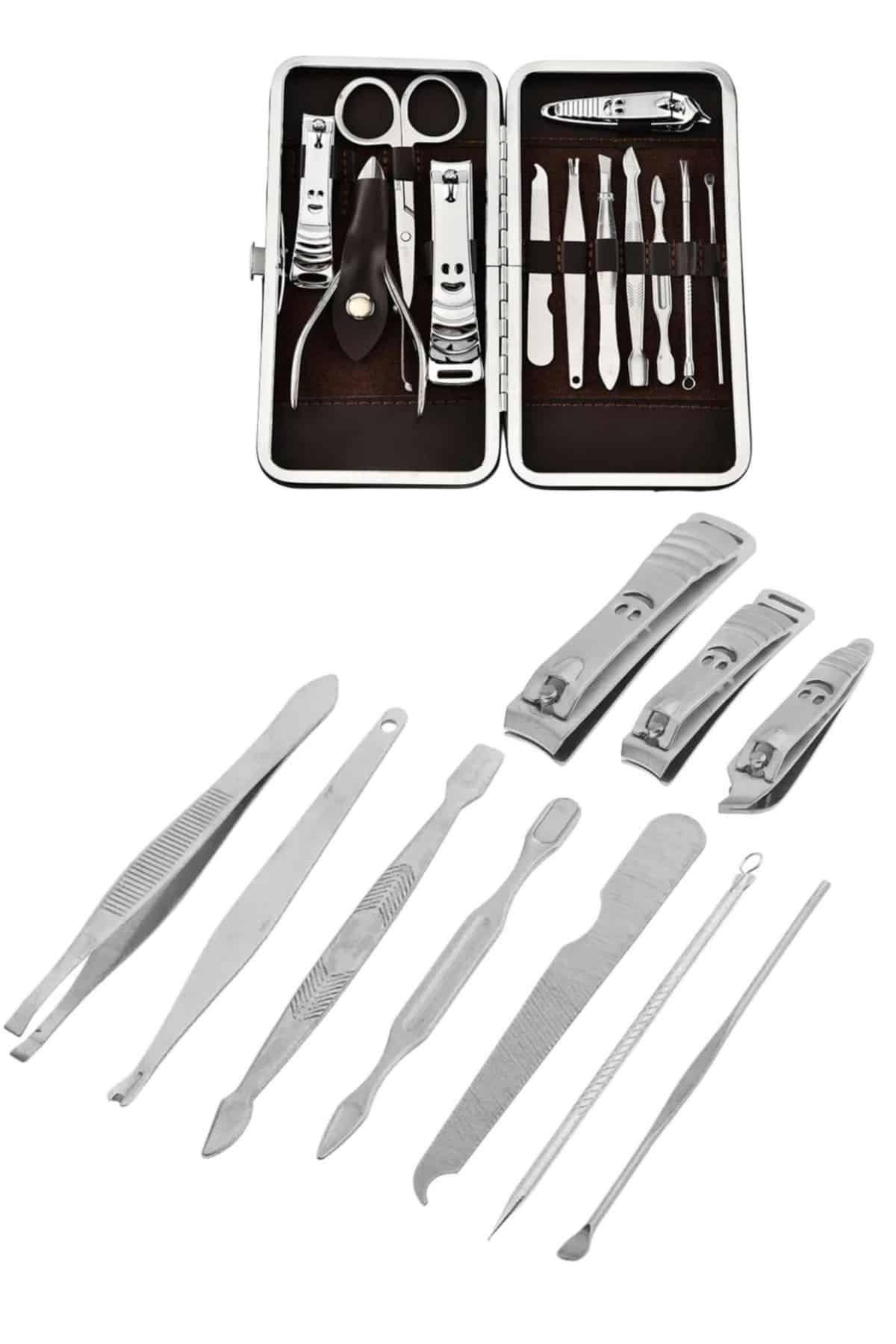 1214810_4-154.jpg 12 Parça Manikür Pedikür Seti Tırnak Bakımı Nasır Temizleme El Ayak Bakımı - Görsel 4