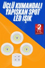 Dolap Işığı Mutfak Rafı Işığı Uzaktan Kumandalı 3 Lü Spot Led Lamba