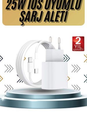 15/Pro/Pro Max 20W İOS Uyumlu Hızlı Şarj Aleti Adaptörlü Beyaz