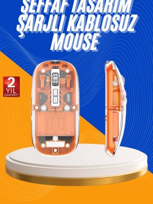 Mouse Fare Kablosuz Mouse Fare Şarjlı Bluetooth Sessiz 5 Tuşlu Şeffaf