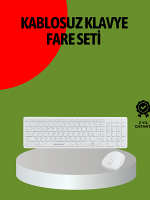 Kablosuz Klavye Mouse Seti Beyaz Q Klavye Tüm Cihazlara Uyumlu