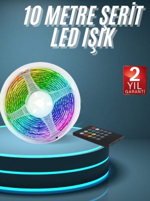 10M Şerit Led İç Mekan Renkli Rgb Şerit Led Kumandalı