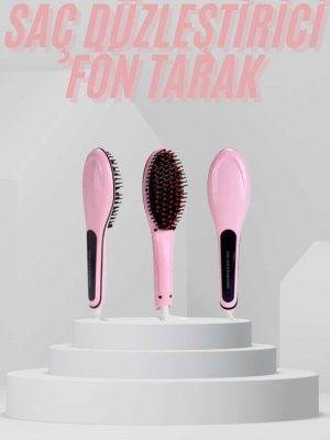 Elektrikli Saç Düzleştirici Tarak Saç Düzleştirici Fırça Sıkı Dişli Pembe