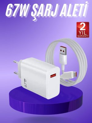 Beyaz Ultra Plus Hızlı Şarj Seti Şarj Adaptörü ve Kablosu 67W