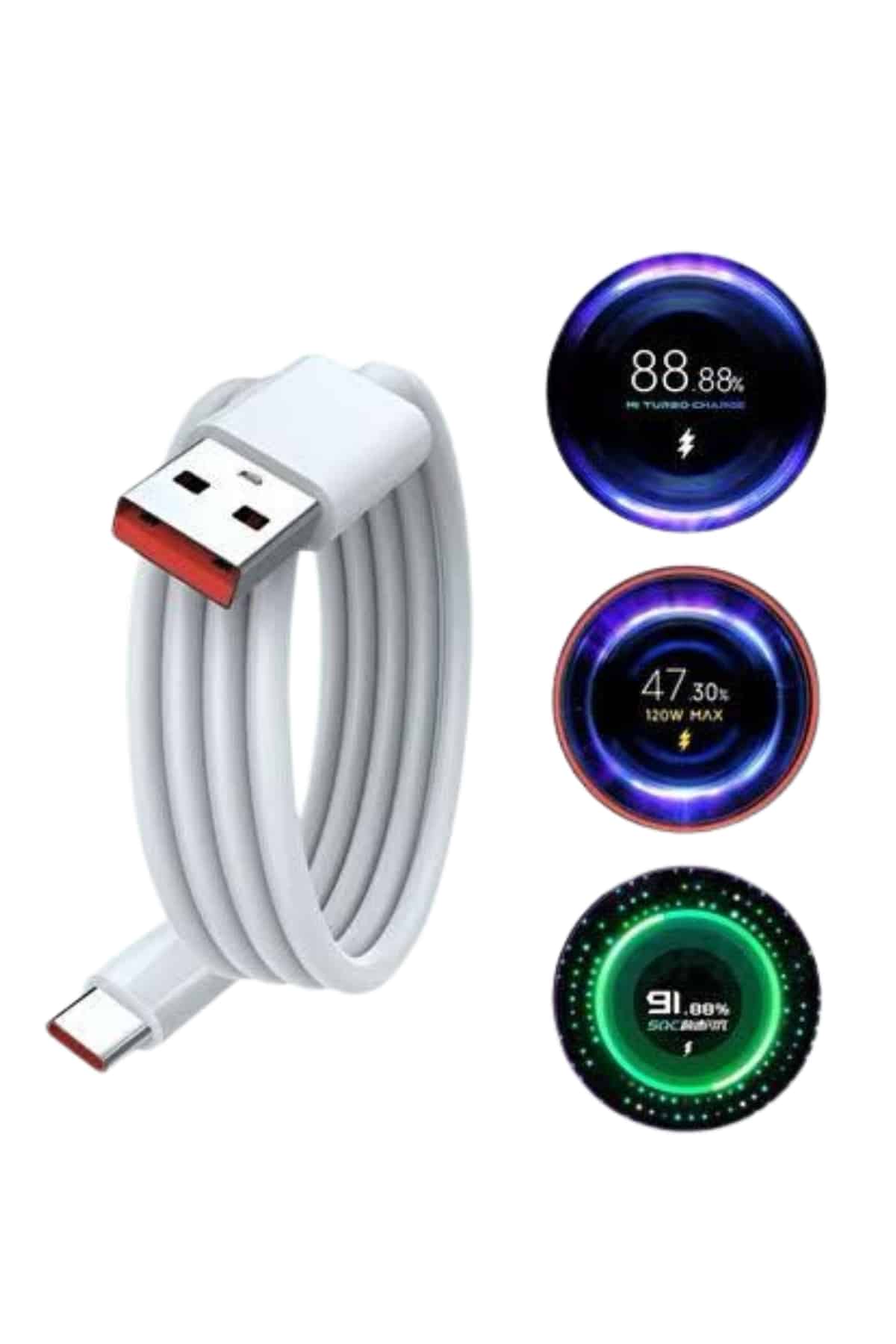 1215012_10-72.jpg Type C Yüksek Hızlı Şarj Aleti Beyaz 120W Ultra Uzun Ömürlü - Görsel 5