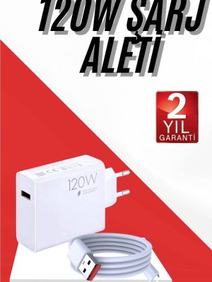 120W Şarj Aleti Hızlı Çift Turbo Şarj Aleti Seti Beyaz