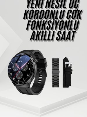 Amoled Ekran Metal Deri Silikon Kordonlu Uyku ve Sağlık Takibi