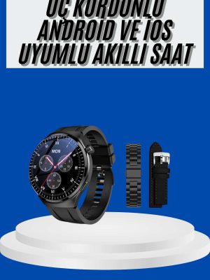 Amoled Ekran Akıllı Saat Üç Kordonlu İOS Android Uyumlu
