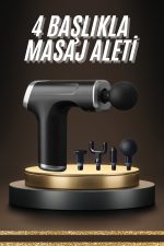Profesyonel Masaj Tabancası Sporcu Masaj Aleti 4 Başlıklı Şarjlı Titreşimli