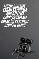 Kulak İçi Bluetooth Kulaklık Ekranlı Müzik Dinleme Çağrı Cevaplama Siyah - Görsel 2