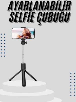 Tripod Selfie Çubuğu Bluetooth Kumandalı Kablosuz Led Işıklı