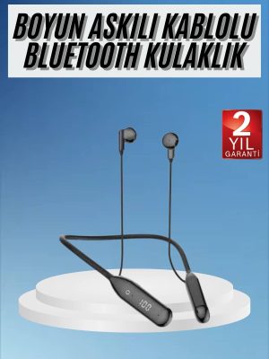 100 Saat Kablolu Boyun Askılı Dijital Göstergeli Bluetooth Kulaklığı