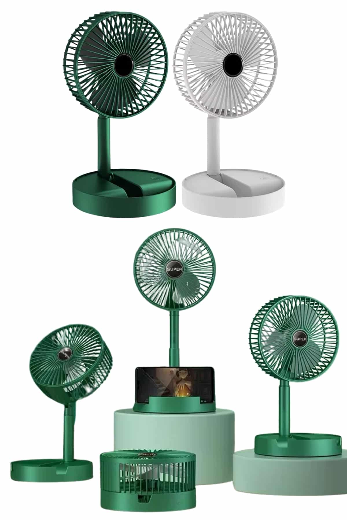 1215243_7-17.jpg Katlanabilir Teleskopik Şarjlı Fan Masaüstü Soğutucu Vantilatör - Görsel 2