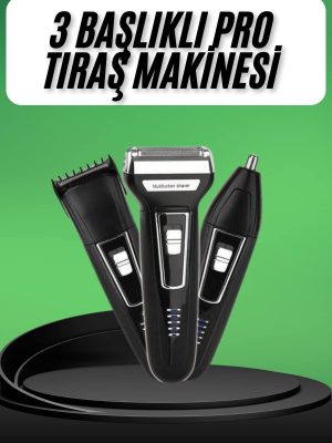 Tıraş Makinesi 3 Başlıklı T Başlıklı Hassas Ciltlere Özel Saç Sakal Vücut Kulak ve Burun