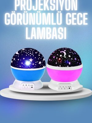 Renkli Yıldızlı Gökyüzü Projeksiyon Gece Lambası Pilli ve USB Kablolu