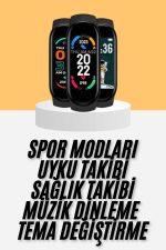 M6 Akıllı Bileklik Siyah Adımsayar Spor Takibi Android ve İOS Uyumlu