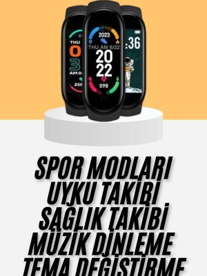 M6 Akıllı Bileklik Siyah Adımsayar Spor Takibi Android ve İOS Uyumlu